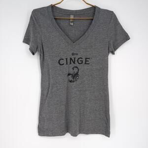 Grey/Gray Women's Cuervo Cinge Get Stung V-Neck T-Shirt/Tee - US Size M - GUC